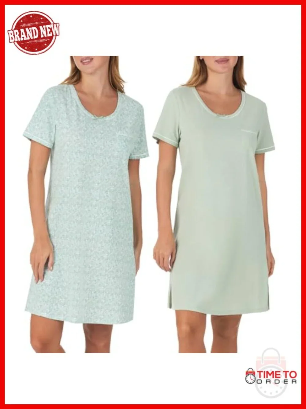 100% Cotton Short Sleeve Sleepshirt 2-Pack - Soft & Breathable Nightgown